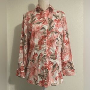 Chico's - Womens Button Down Collared Longsleeve Floral Shirt - Size 2 - EUC